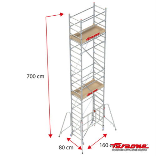 Andamio aluminio faraone rapido 160, 80×160, altura de trabajo 8.00 m.