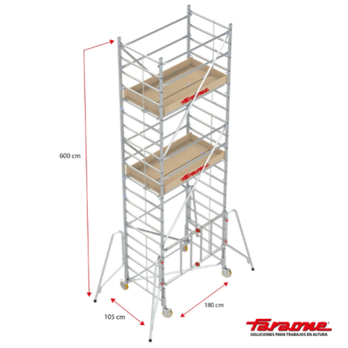 Andamio aluminio faraone rapido 180, 105×180, altura de trabajo 7.00 m.