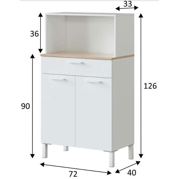 Mueble auxiliar de cocina con ruedas 1 cajón y 2 puertas, blanco