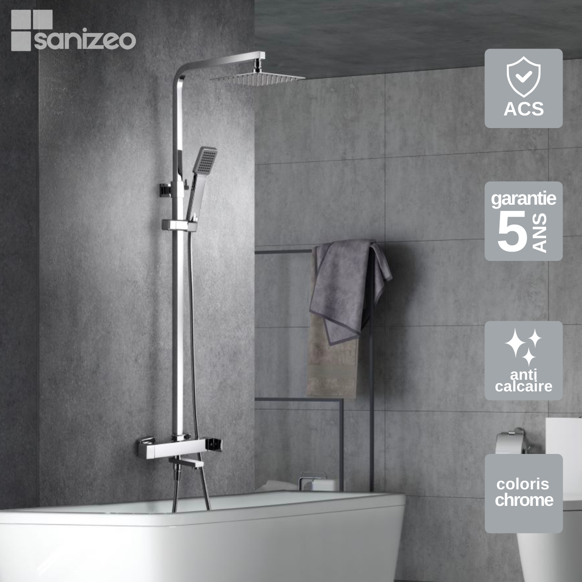 Colonne de Douche et Baignoire anti-calcaire Chrome IMEX FIYI BDF016-B ...