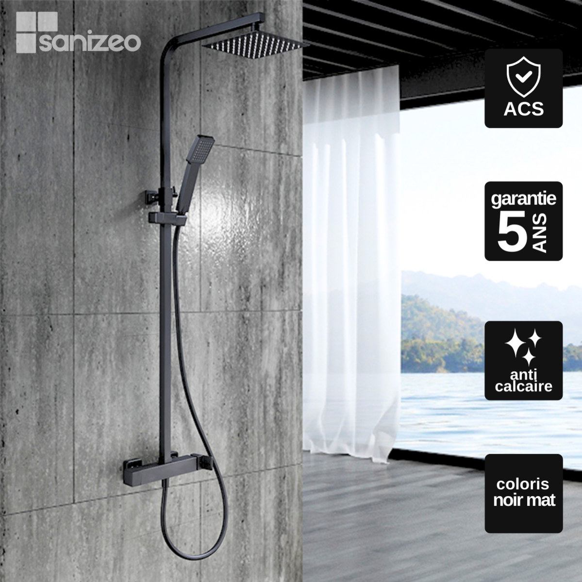 Colonne de Douche anti-calcaire Noir Mat IMEX FIYI BDF016/NG | Leroy Merlin