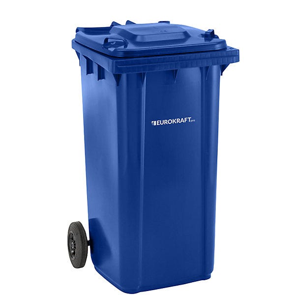 Eurokraft pro, Bidone per rifiuti in plastica DIN EN 840, capacità 240 l, largh x alt x prof 580 x 1100 x 740 mm, blu