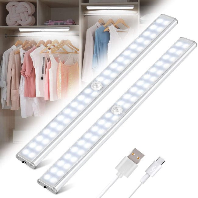 Lureshine Lampe de Placard 76 LED, Lampe à Détecteur de Mouvement  Rechargeable USB Sans Fil, Luminosité Réglable avec 3 Couleurs Eclairage Led  Cuisine Sous Meuble pour Armoires, Couloir(2 Pack)