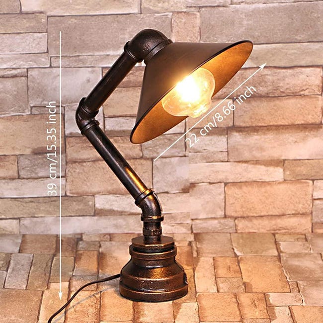 SHZICMY Lampes de bureau en bois, lampe de table vintage en métal,  veilleuse steampunk industrielle avec style rétro pour bar, cuisine, salon  et chambre à coucher : : Luminaires et Éclairage