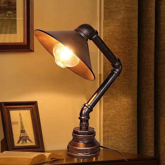 Rétro Clair Table Lampe Prise En Industriel Eau Tuyau Steampunk Bureau Abat  Jour