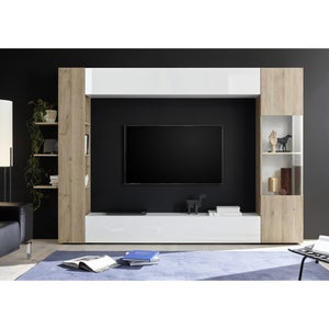 Meuble TV contemporain blanc laqué avec LED - VERONICA