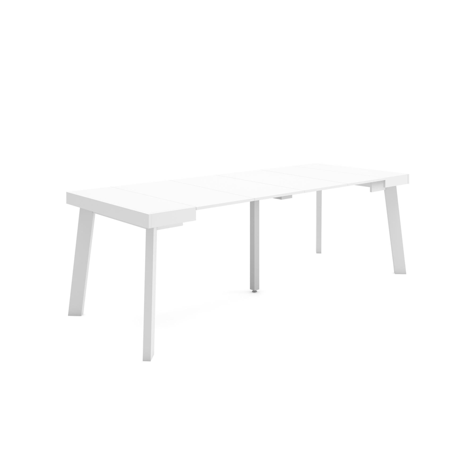 Table console extensible, 220, Pour 10 personnes, Pieds en bois, Blanc