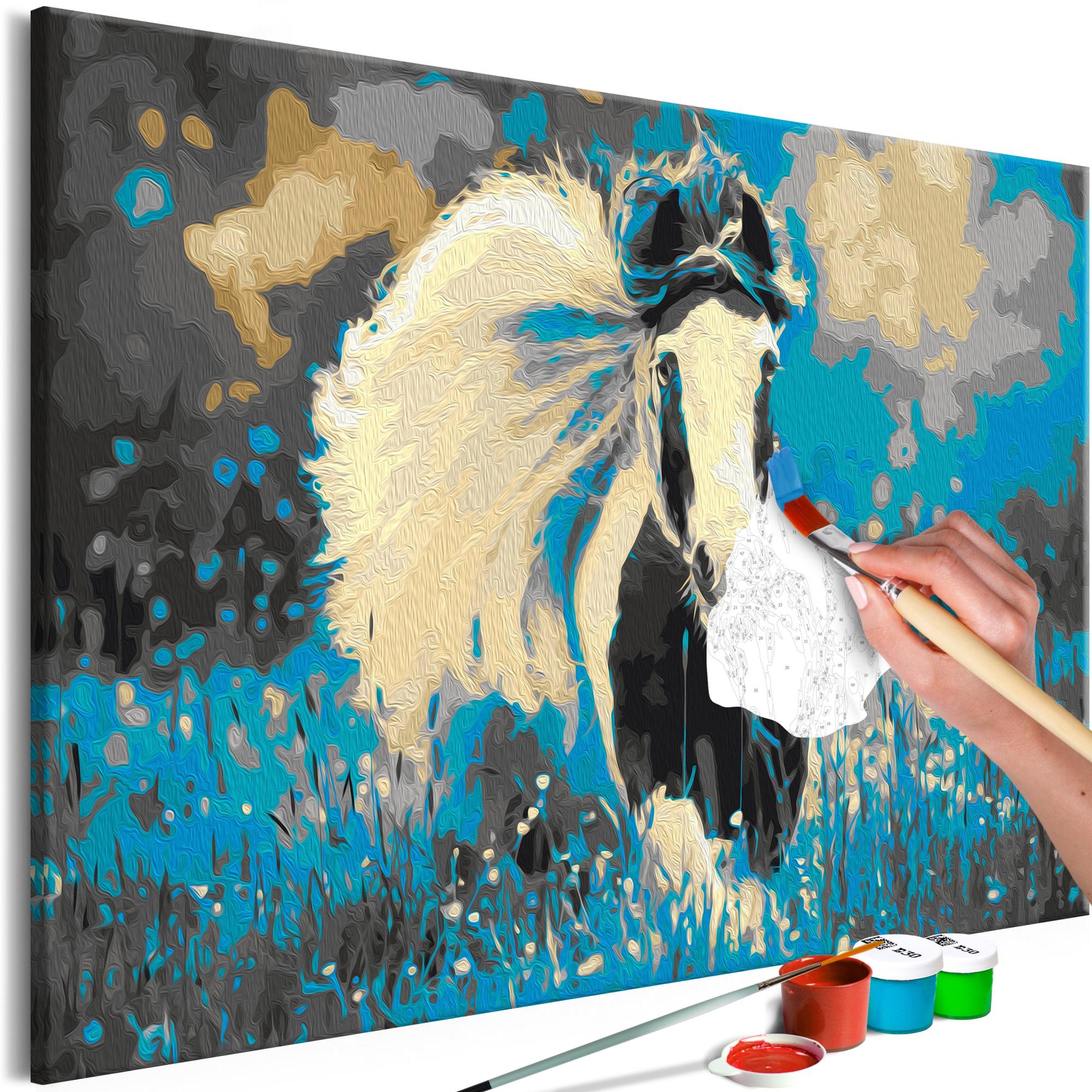 Tableau cheval à peindre soi-même avec peinture, pinceaux et encadreme Tableau cheval à peindre soi-même avec peinture, pinceaux et encadreme