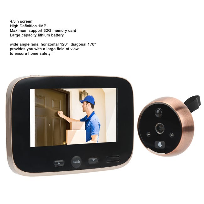 Cámara de timbre inalámbrico con pantalla LCD de 4,3 pulgadas, visión  nocturna, detección de movimiento, audio bidireccional para el hogar