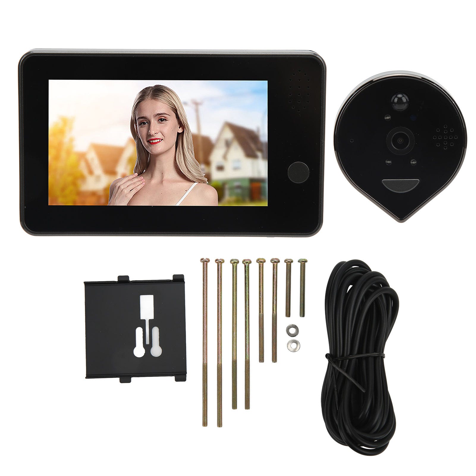 Caméra sonnette sans fil avec écran lcd 4.3 pouces, vision nocturne,  détection de mouvement, audio bidirectionnel pour la maison