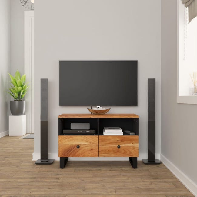 Mueble de TV industrial de madera de acacia con 3 cajones 