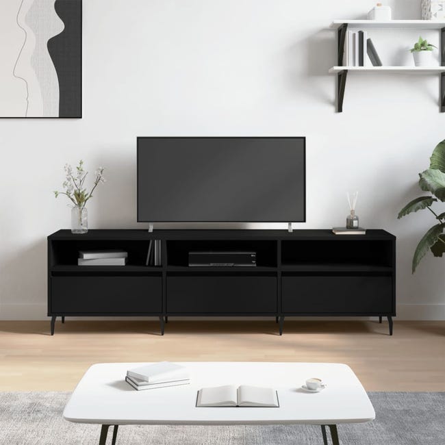 Mueble TV negro 150x30x44,5 cm de madera contrachapada