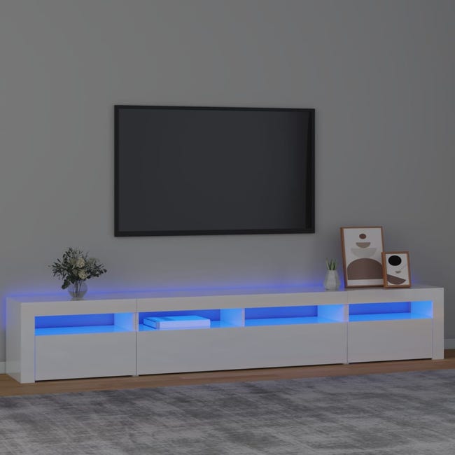 Mueble TV con luces LED Blanco brillo 240x35x40 cm