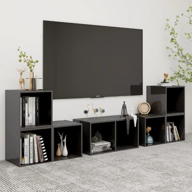 Mueble TV moderno,Mesa TV,Juego de mueble para TV de 4 piezas aglomerado  blanco -CD26921