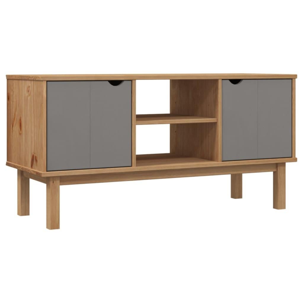Mueble Tv Otta Madera Maciza Pino Marrón Blanco 113,5x43x57 Cm Vidaxl Con Ofertas En - 3