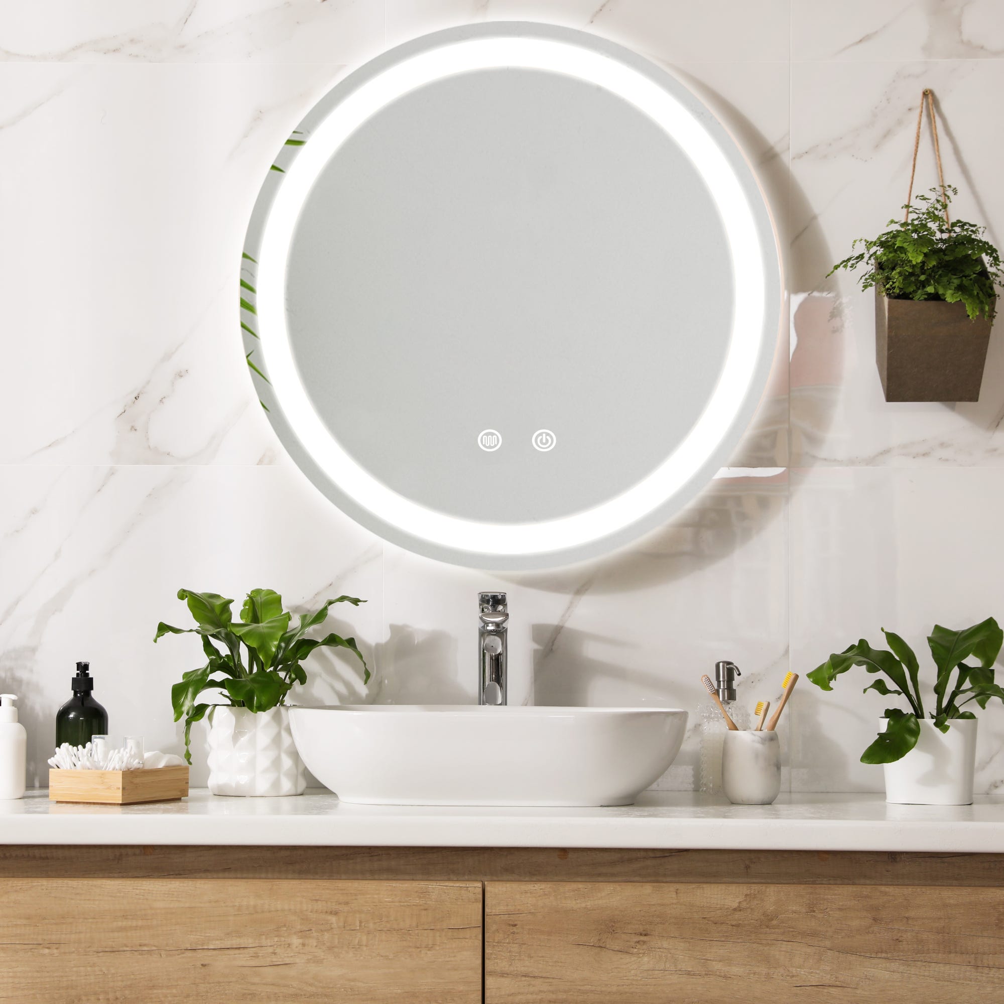 Specchio LED da Parete Specchio Rotondo da Bagno Antiappanamento Luce  Bianca Regolabile con Sensore Tattile Ø60 cm Cornice Argentata pro.tec