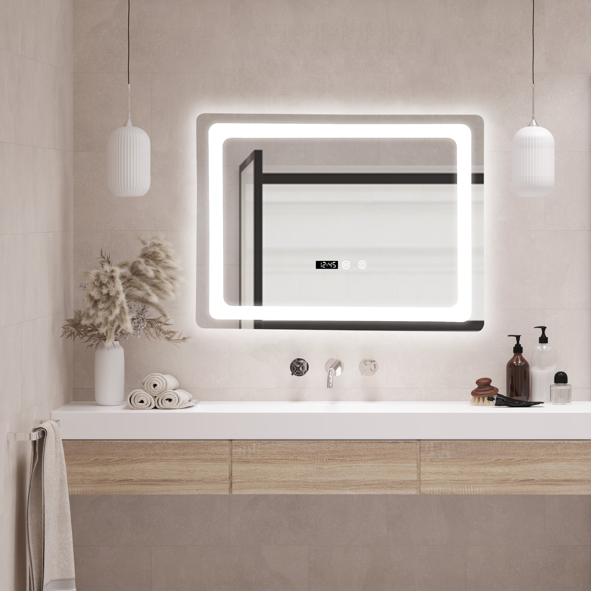Espejo de pared con LED Maratea para baño antivaho redondo aluminio cristal  70 x 70 x 3 cm Plateado PRO.TEC