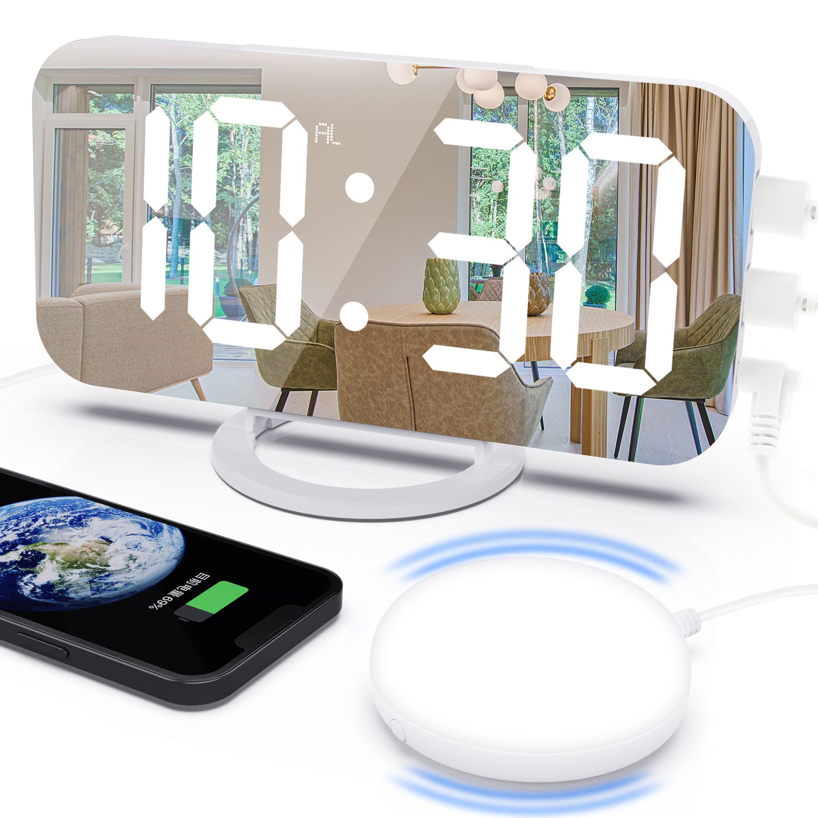 Sveglia digitale ad alto volume per chi ha il sonno pesante con  scuotiletto, 2 caricatori USB, luce LED regolabile, sveglia snooze per  camera da letto