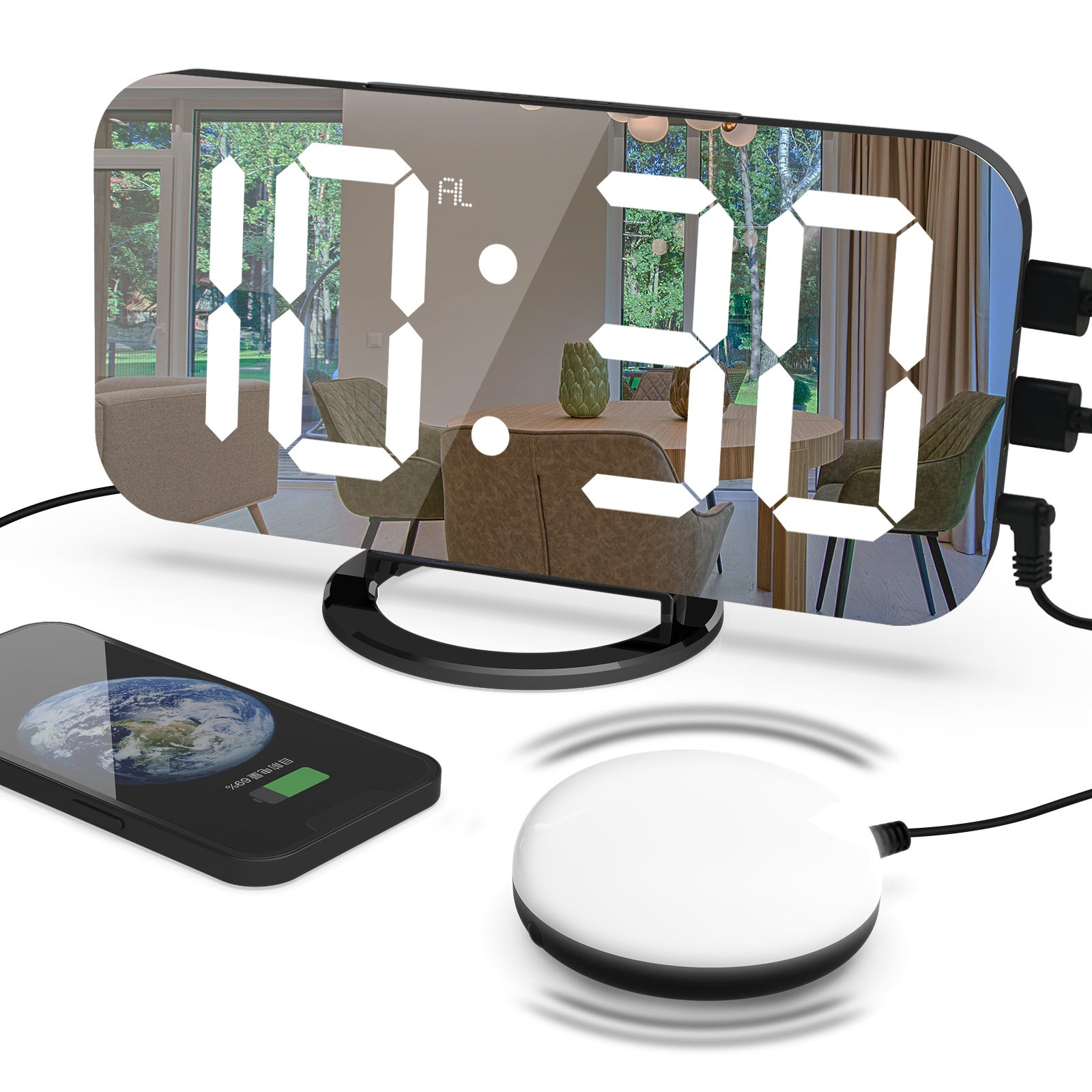 Sveglia digitale ad alto volume per adulti con sonno pesante con  scuotiletto, luce LED regolabile, snooze, sveglia, orologio per camera da  letto, nero