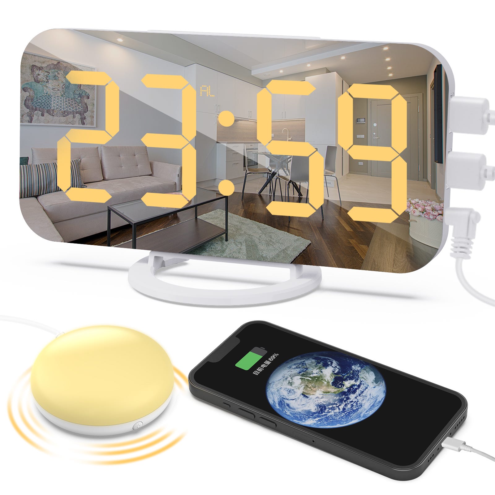 Réveil numérique avec shaker de lit, réveil vibrant très fort pour