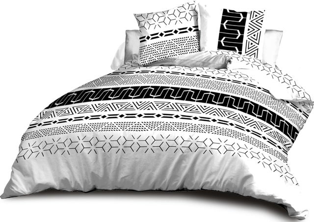 Housse de couette 220x240 + 2 taies - Microfibre douce et résistante - Entretien Facile - Graphic