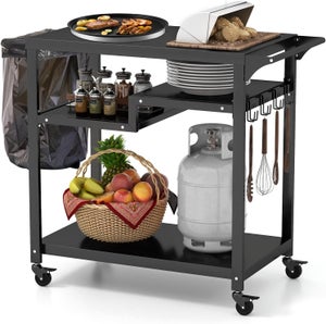 Relaxdays Four pizza barbecue, avec thermomètre, accessoire en inox, HLP:  10 x 55,5 x 40 cm, BBQ, gaz, charbon, argenté