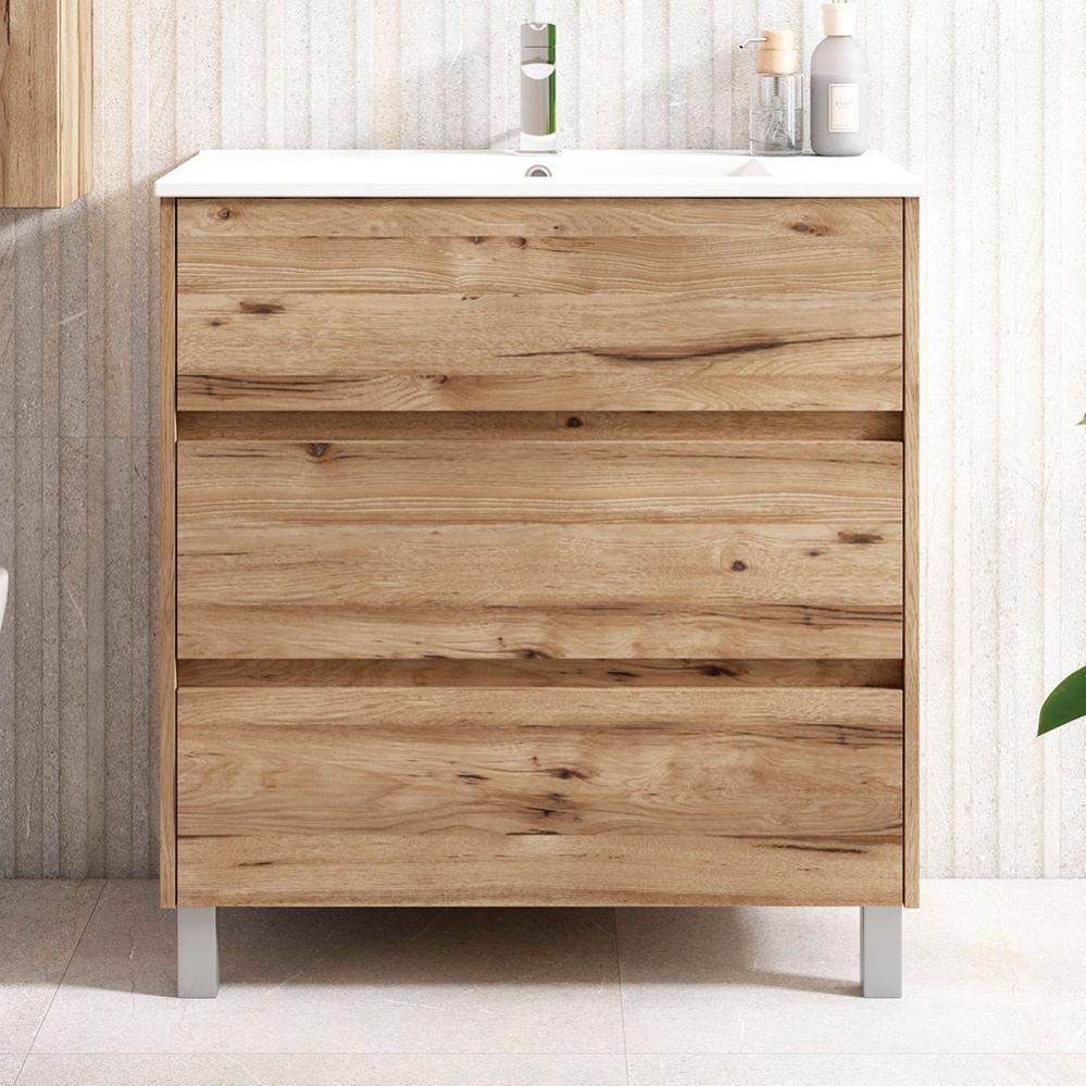 Mobile bagno sospeso 140 cm con 2 ante in legno teak chiaro - Tywa