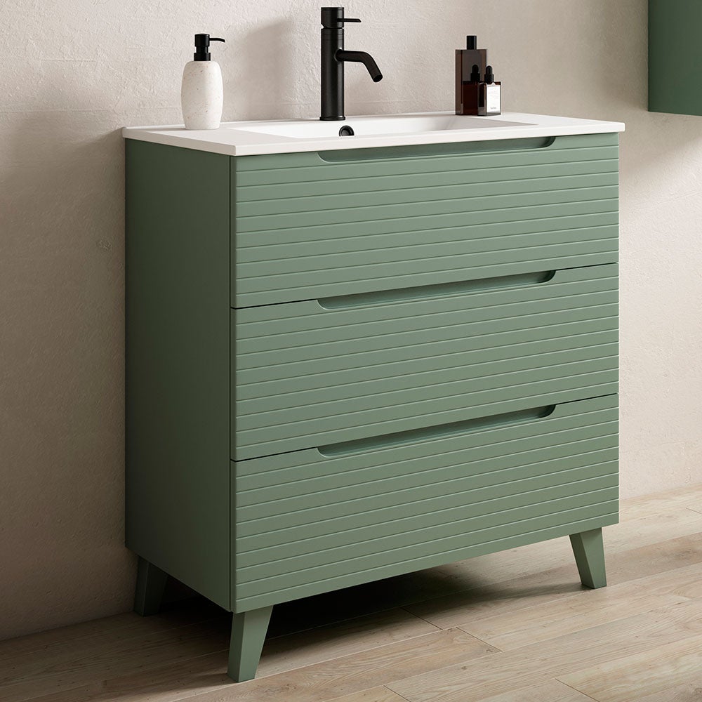 Mueble de baño PARIS con patas color verde lago mate · Pereda