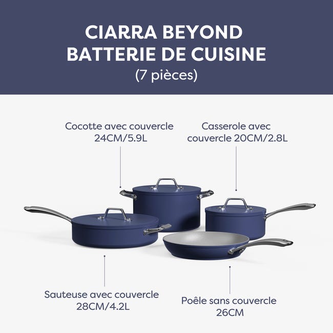 Ciarra Beyond Batterie de Cuisine 7pcs Casseroles Induction 20/24/26/28cm  Bleu