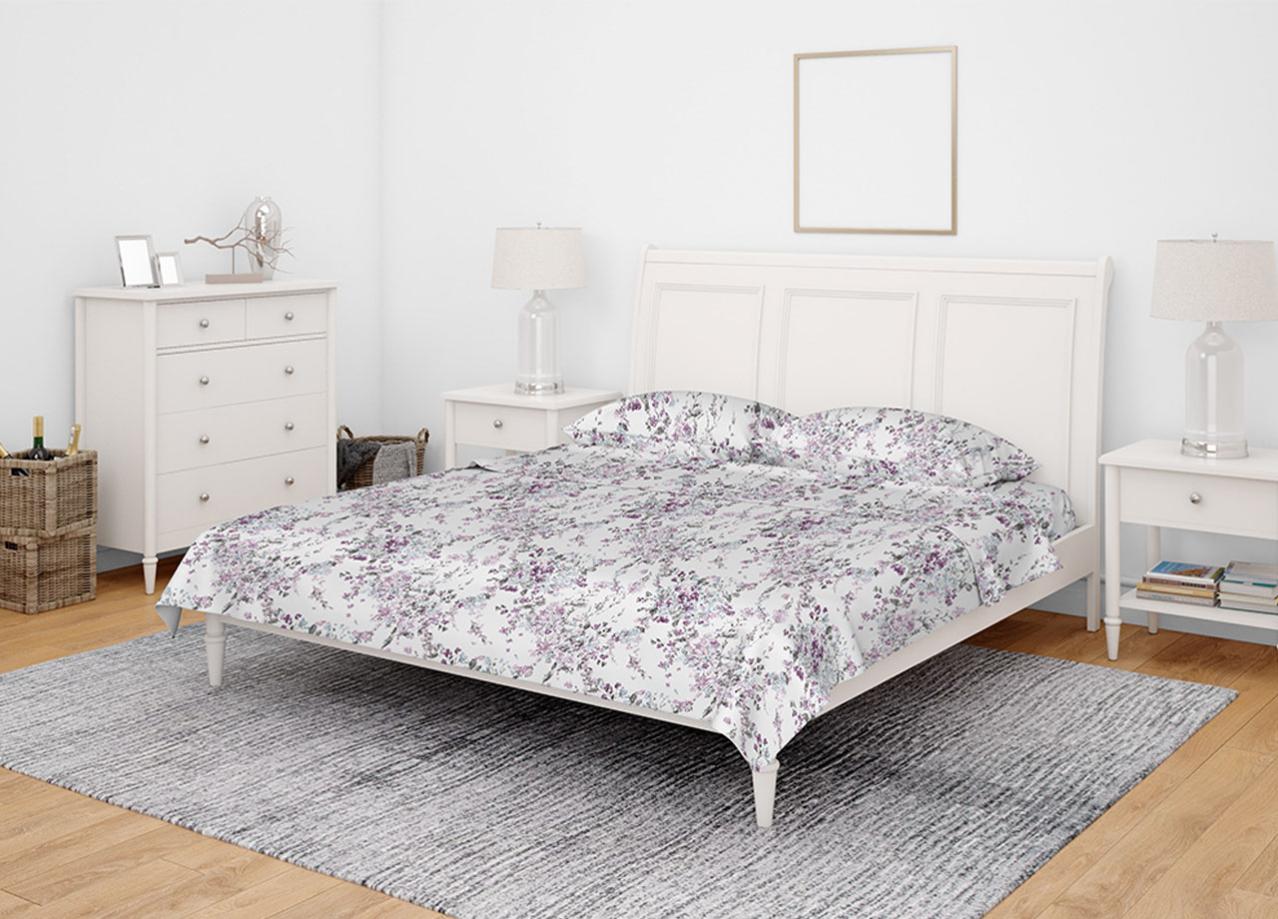 Sacco Copripiumino 100% Cotone BIANCHERIAWEB: Stampa Acquarello Floreale, Singolo 155x200 Cm, Made In Italy