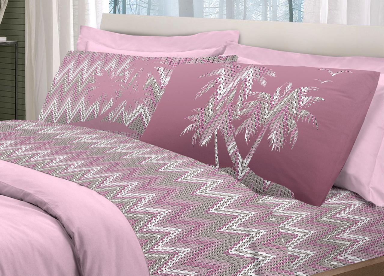 Completo Lenzuola Letto Pensieri Delicati 100% Cotone Dis. Palme ...