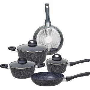 Set di Pentole Batteria 12 pezzi Antiaderenti 3 Pentole + 1 Piastra + 2  Padelle + 3 Coperchi + Accessori - Batteria Simply Chef