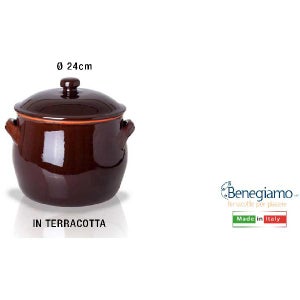 pentola in terracotta semi smaltata cm 18 con coperchi