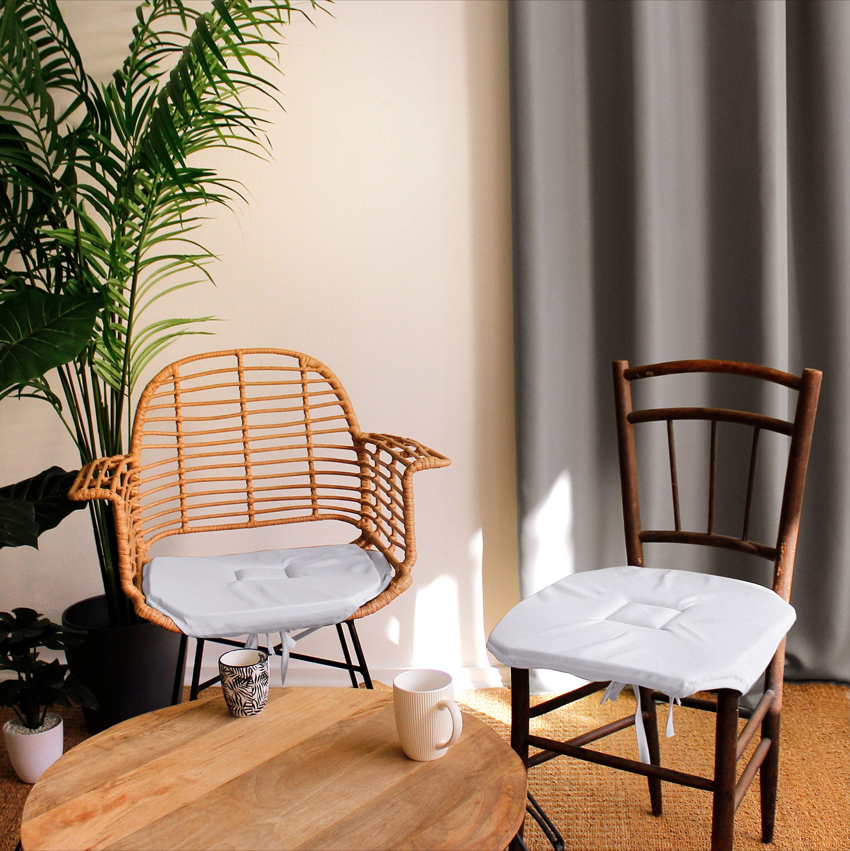 Galette de chaise à rabats et nouettes - Blanc - 40x40 cm