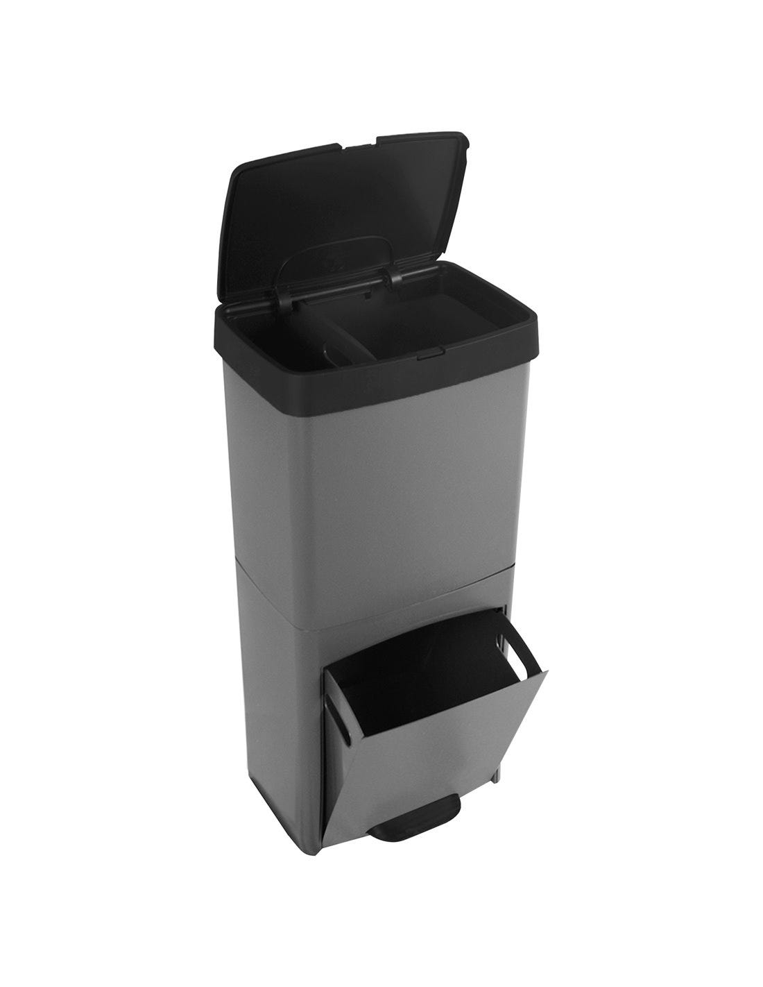 Cubo Reciclaje 70L con 3 compartimentos, Apertura con pedal, 70 litros  (Negro)