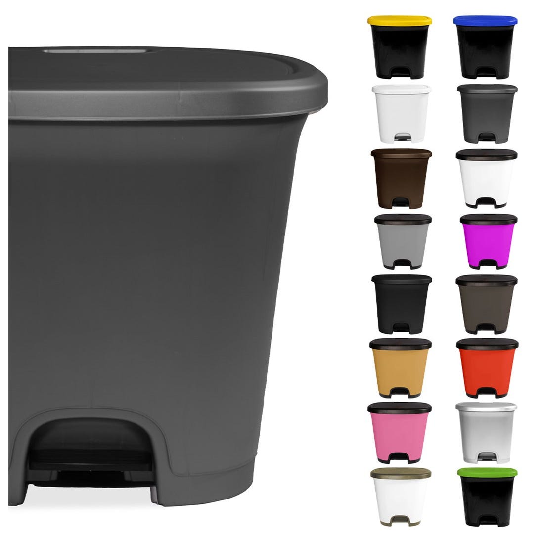 Cubo basura plástico moderno, Apertura con pedal, Cubo reciclar, 50  litros (Negro - Gris)