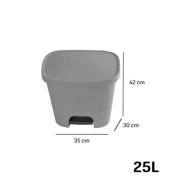 Cubo basura plástico Apertura con pedal 25 Litros, Cubo reciclar Mate  35x30x42 cm, 25 Litros (Plata)