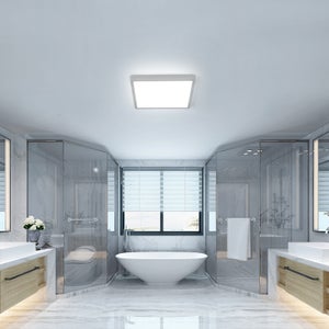 Plafonnier LED D28cm carré bordure bleu pour salle de bains couloir