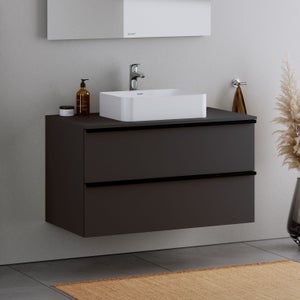 Mueble baño lavabo pedestal Saina lavamanos pie blanco brillo y roble 59x45