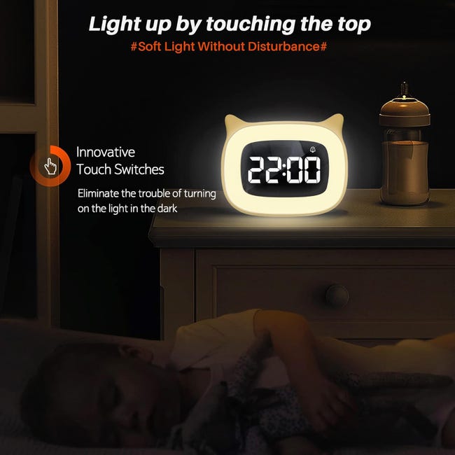 Réveil numérique pour enfants avec veilleuse, réveil lumineux pour