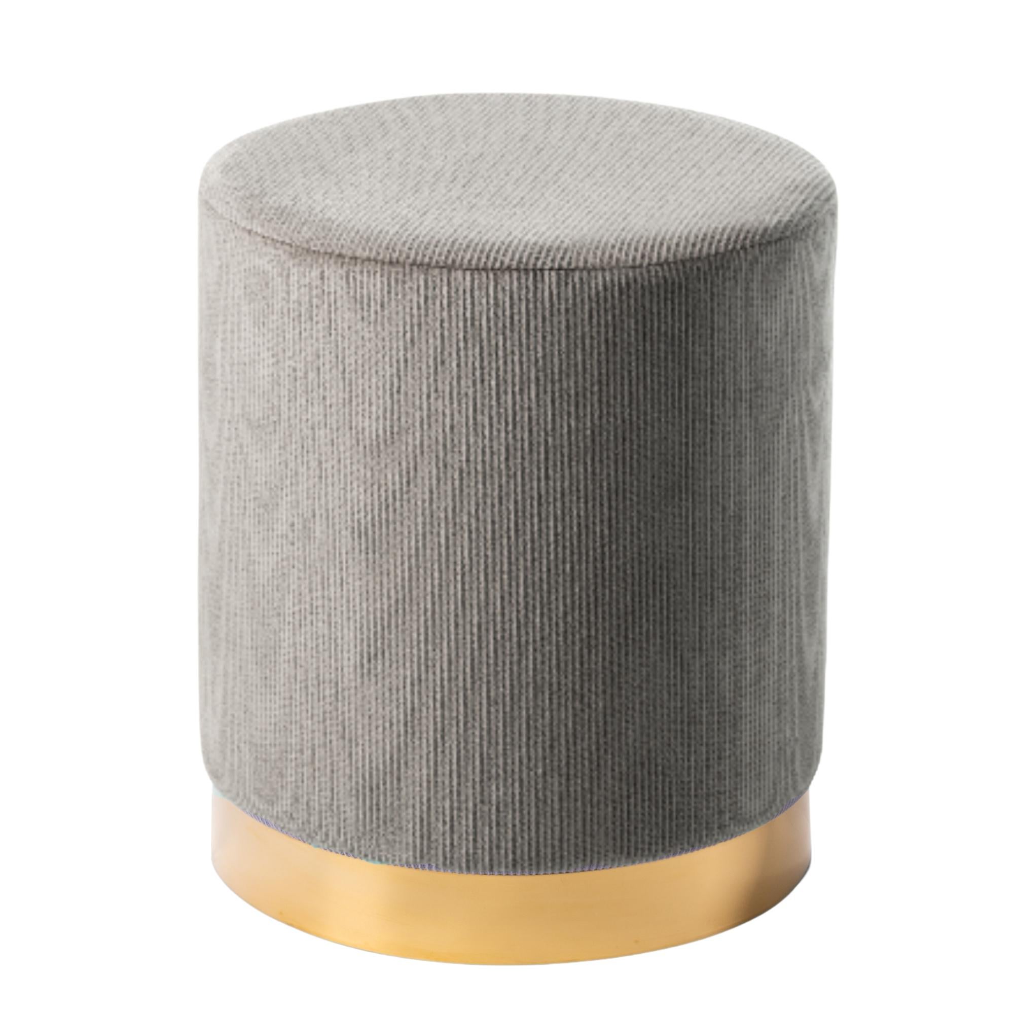 Pouf rettangolare 56 cm in velluto grigio con anello dorato - Isolda