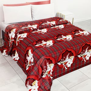 Trapunta PIUMONE Invernale Matrimoniale Velvet Velluto Scozzese Tartan  Rosso Natale