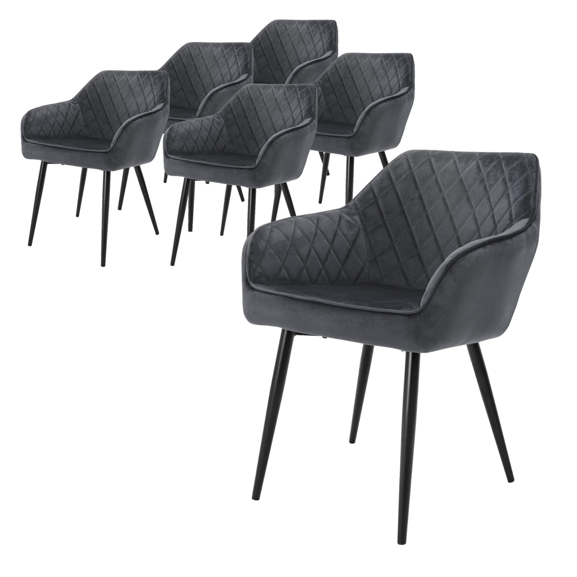 Lot De 6 Chaises LEWE En Velours - Design Vintage, Assise Confortable, Pieds Stables Pour Salle à Manger