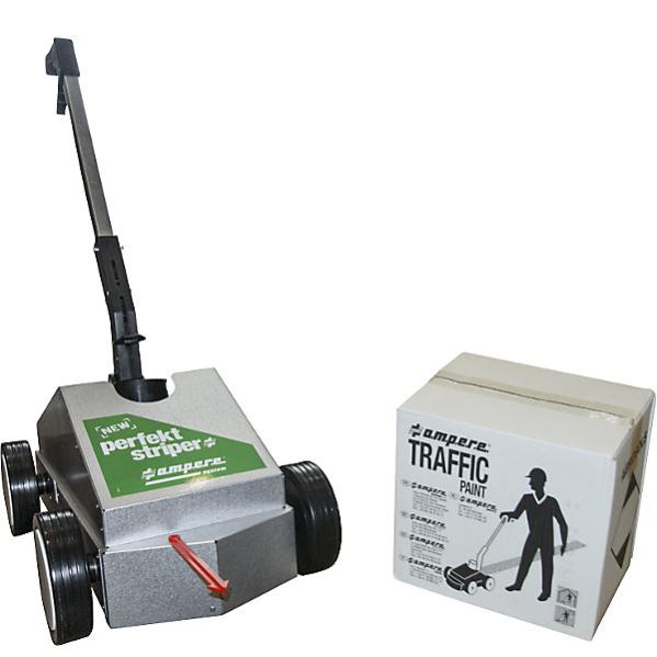 Set Carrello Traccialinee Ampere New Perfekt Striper – Con 12 Bombolette Traffic Paint E Accessori, Per Linee Professionali In Interni Ed Esterni