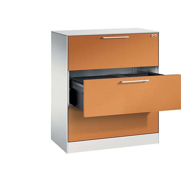 C+P, Classificatore per cartelle sospese ASISTO, larghezza 800 mm, con 3  cassetti, grigio chiaro/arancione
