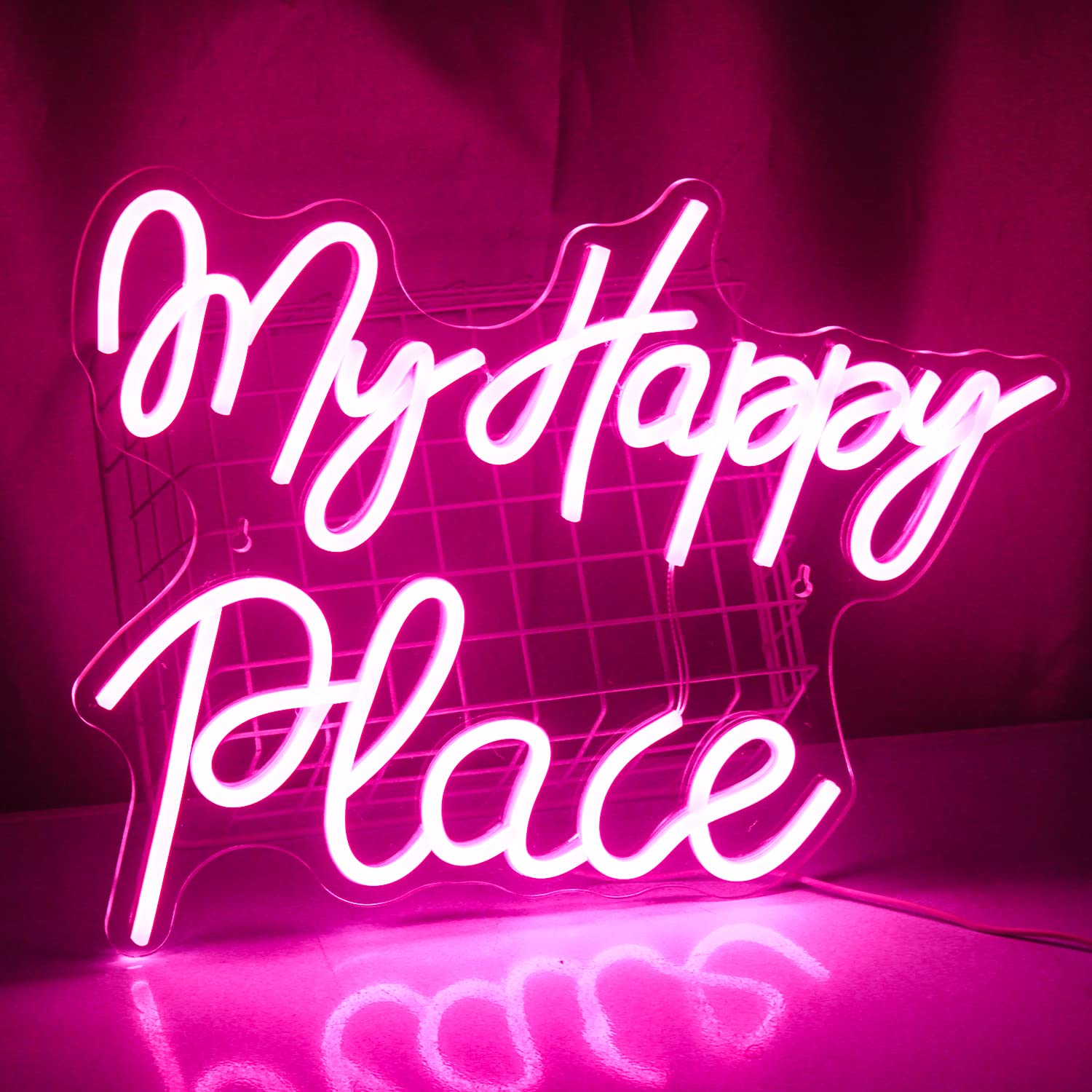 My Happy Place – panneau néon Led rose, avec mots, lumières Led