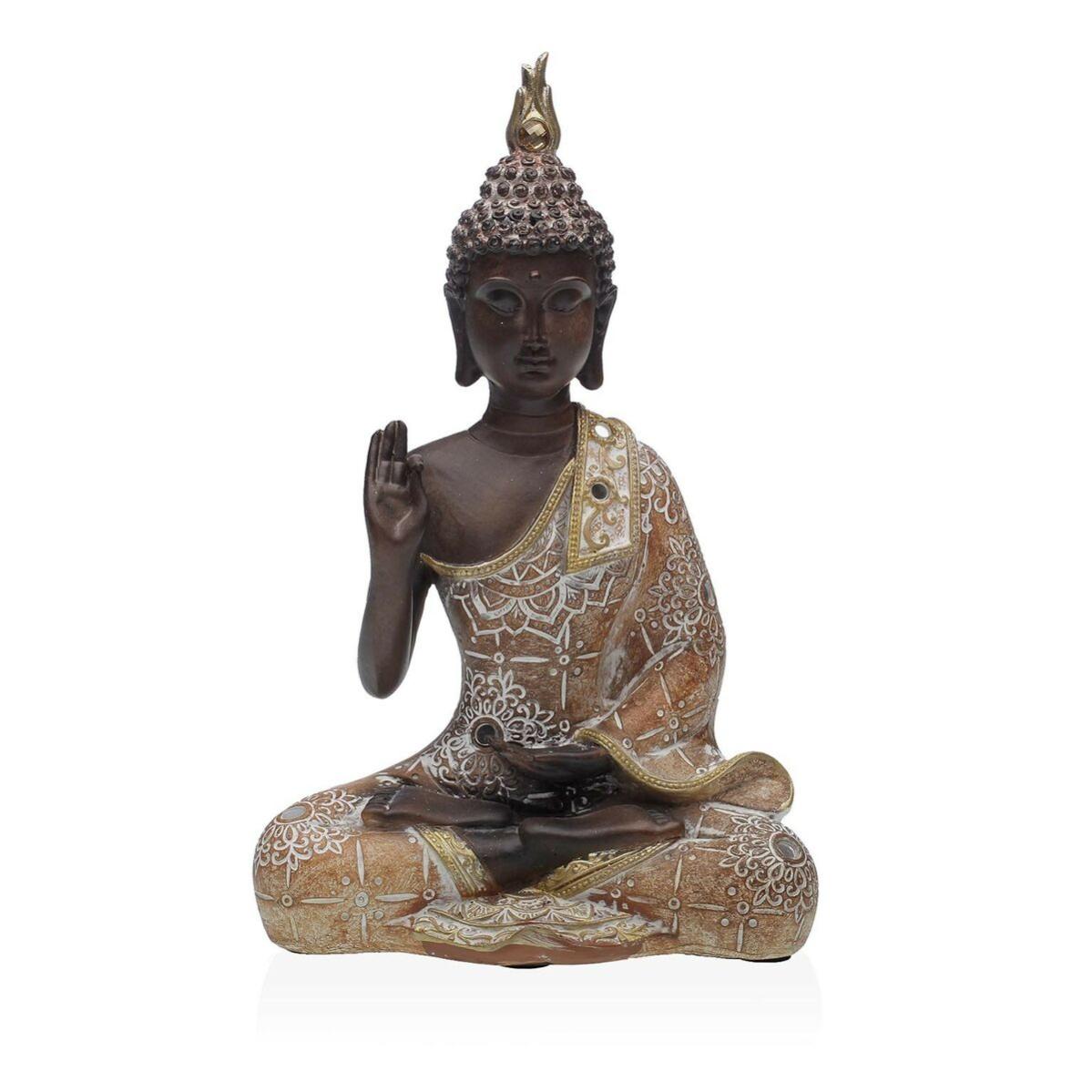 Statua Buddha Seduto Relaxdays 40 Cm - Feng Shui, Resina, Per Interni Ed Esterni, Grigio Chiaro - Foto 2