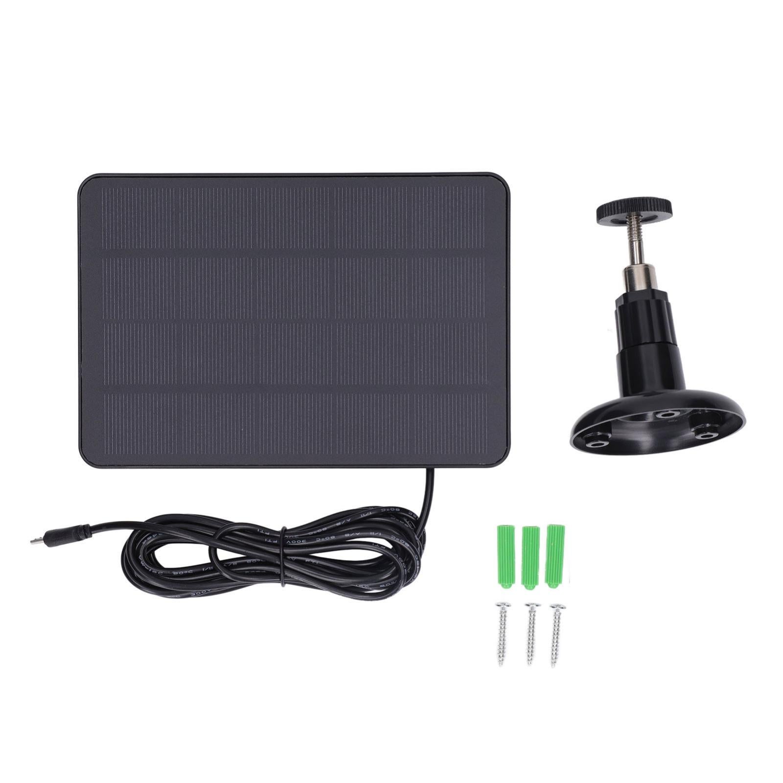 Caricatore solare per fotocamera da 10 W 5 V, pannello solare per esterni per uscita USB/TipoC, silicone monocristallino, supporto regolabile a 360°, cavo, impermeabile IP65 per telecamere di