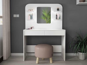 Coiffeuse - Miroir à LEDs et rangements - Blanc - JOSEPHINE