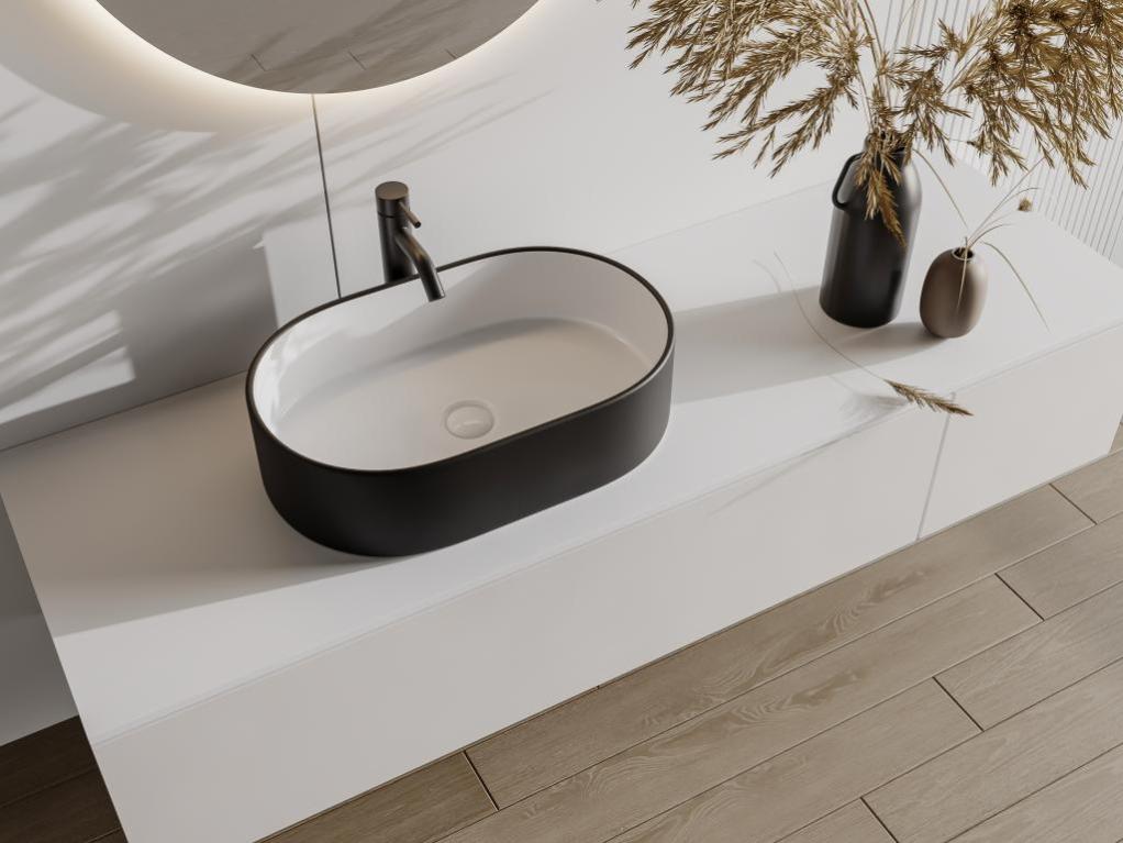 Vasque à poser bicolore en céramique ovale - Blanc et noir - 56 x 35,5